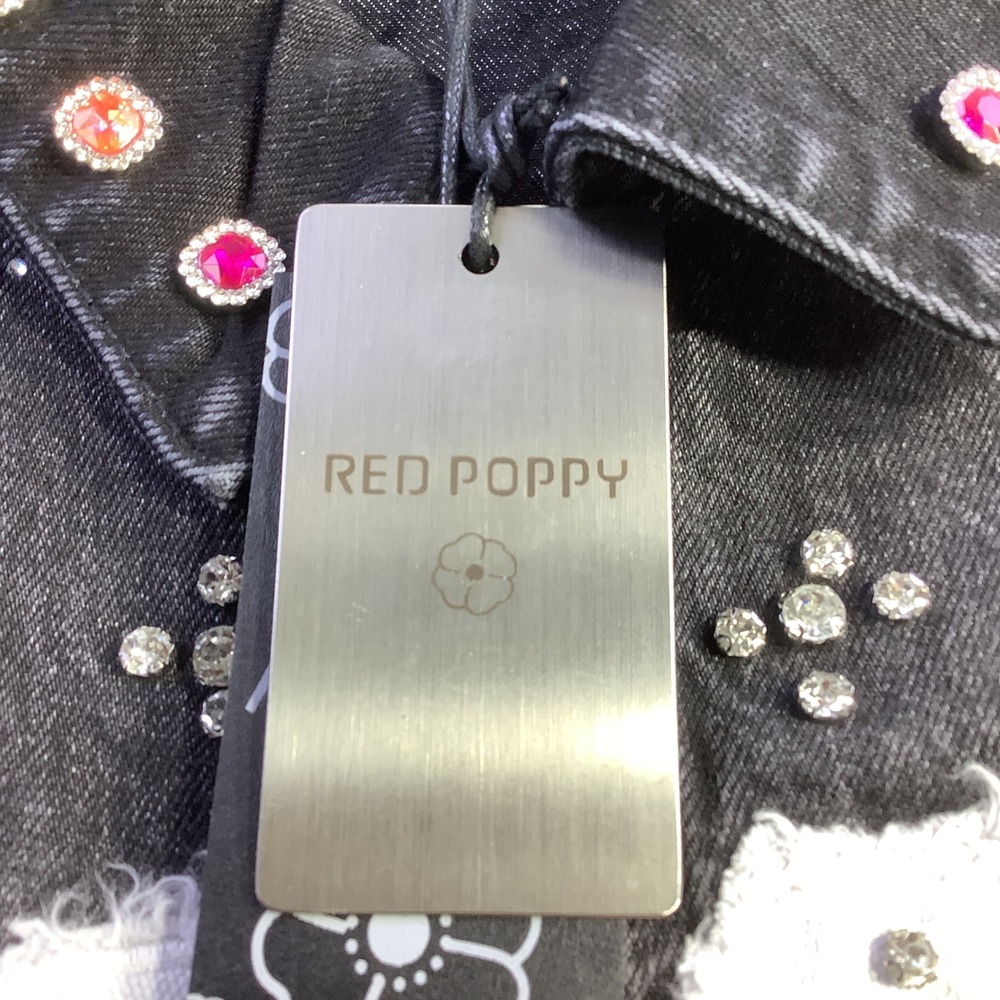 Red Poppy Black Wash Embellished Graphic Denim Jacket Mens Size XL NWT - Picture 6 of 14